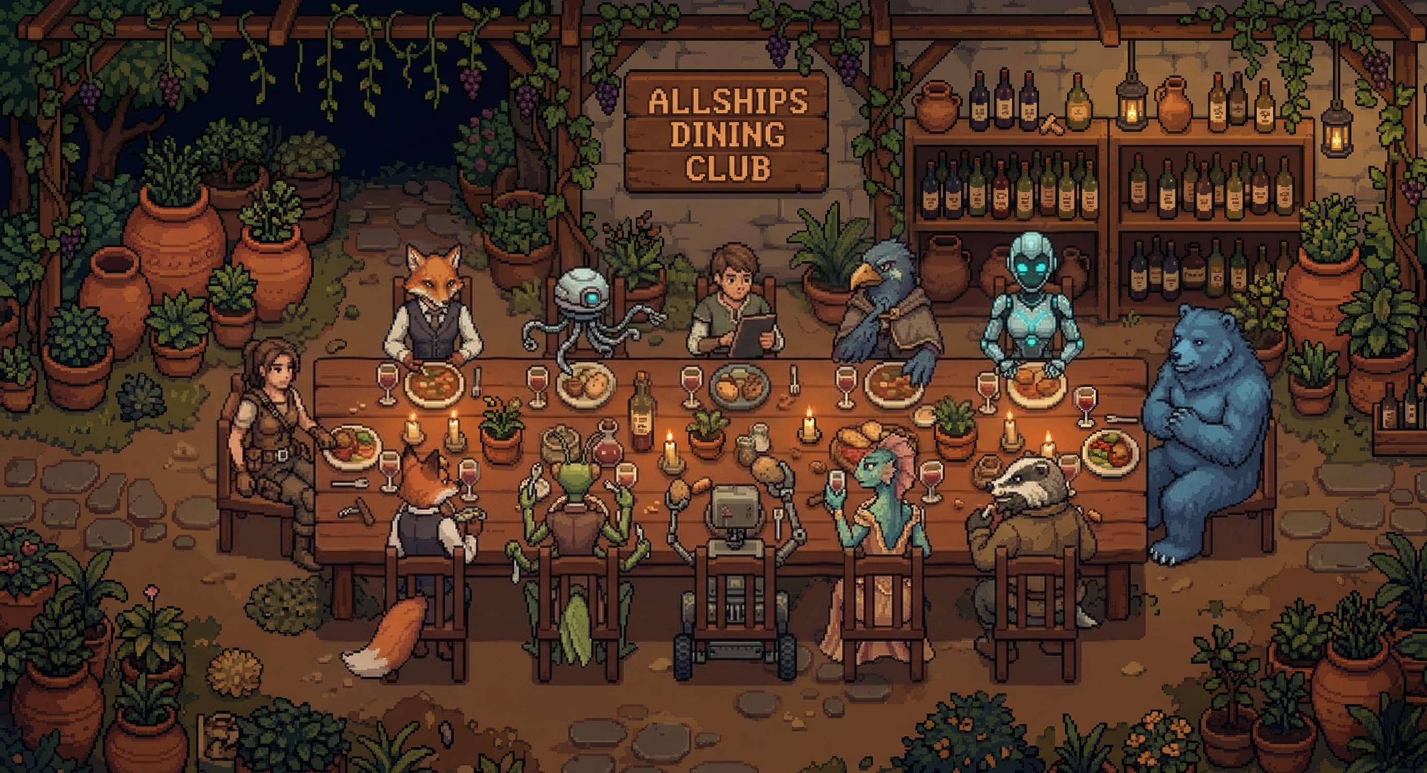 The full table at ALLSHIPS at Plus du Vin